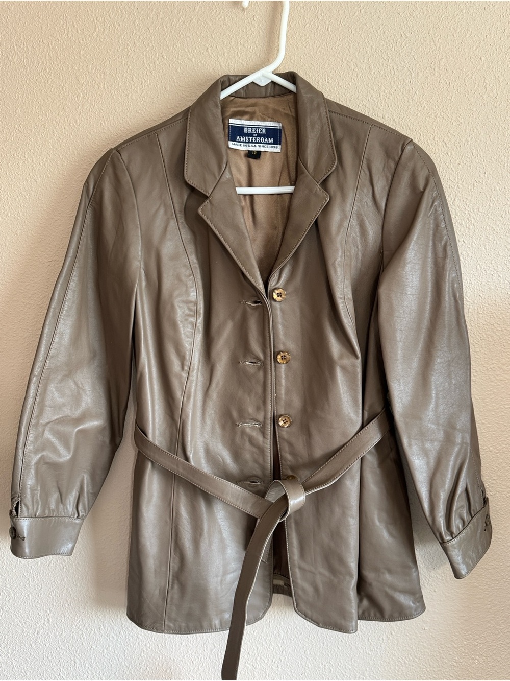 Taupe Leather Belted Jacket
